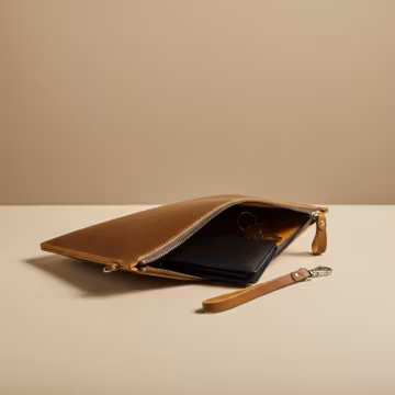 Leather Zipper Clutch Bag, Mens Leather Wristlet Pouch, Full Grain Leather Clutch, Leather Document Bag, Gift for Him, Minimalist Bag