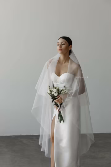 Two Tier Wedding Veil with Blusher | Soft & Simple Bridal Veil