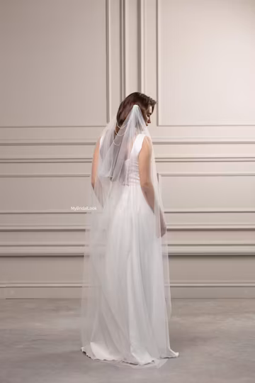 Soft Draped Bridal Veil with Pearl Chains