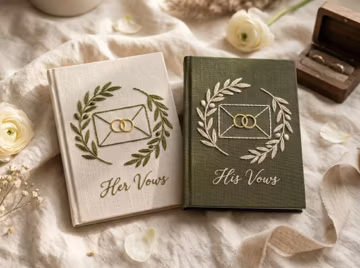 Vow Book A6 size - Personalized Hand Embroidered, Wedding Hand Embroidered Notebook, Linen Fabric Hard Cover, Custom Design Cover Notebook
