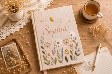 Personalized Custom Hand Embroidered Journal Notebook A5 A6, Linen Fabric Hard Cover Notebook, Notebook, Custom Handmade Gift and Keepsake