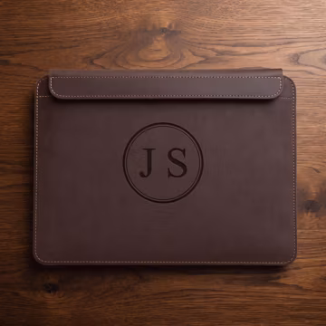 Personalized Brown Leather MacBook Sleeve, Engraved Laptop Case, Monogram Gift for Him