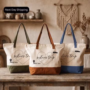 Personalized Sisters Trip Tote Bag, Sister Travel Memory Tote Bag, Heart Route Tote Bag