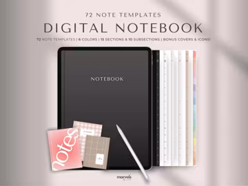 Digital Notebook | GoodNotes Notebook, Student Notebook, iPad Notebook, GoodNotes Template, Notebook Journal | Lined, Grid, Dotted, Cornell