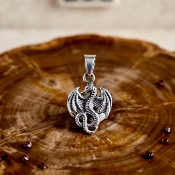 Mini 925 Sterling Silver Dragon Pendant, Tiny Mythological Dragon Pendant Only, Unisex Small Silver Charm, Dainty Fantasy Jewelry for Men