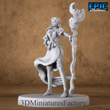Female Elf Druid Staff Caster - DnD Miniature Premium - Dungeons and Dragons - 3D Printed
