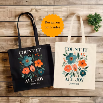 Count it all joy christian tote bag, James 1:2 bible verse floral canvas tote bag, everyday tote, reusable shopping tote, christian gifts