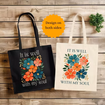 It is well with my soul christian tote bag, floral bible verse reusable bag, canvas everyday tote, christian women gifts, shopping totes
