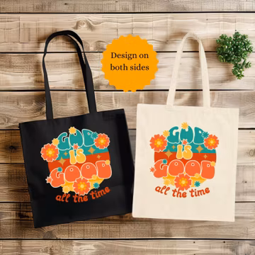 God is good all the time cotton canvas tote bag, retro floral christian tote bag, reusable everyday totes, christian tote bag gifts for her