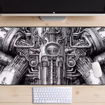 Machine Punk Desk Mat, Steampunk Desk Pad, Black and White Desk Topper, Sci Fi Mousepad, Mecha Laptop Mat, Future Industrial Deskmat