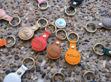 Personalized Vegan Leather AirTag Holder: Laser Engraved Key Ring