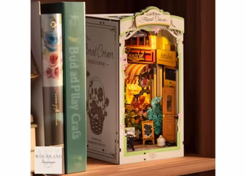 Floral Corner DIY Book Nook Miniature Dollhouse Insert – 3D Wooden Puzzle Bookshelf Decor Kit