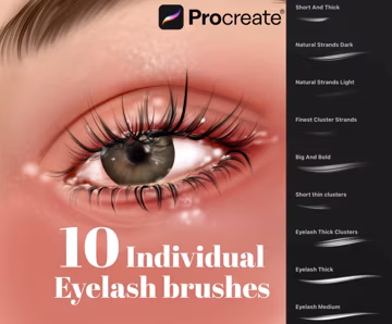 10 EYELASH brushes for PROCREATE- Realistic hair strands, individual hair brushes, eyelash makeup brushes, natural digital art for beginners