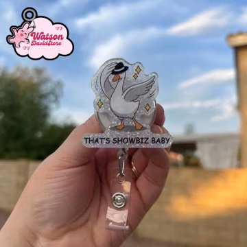 That’s Showbiz Baby Badge Reel – Silly Goose Glitter ID Holder, Theatre Nurse Badge, Musical Lover Hospital Clip, Snarky Stage Crew Badge