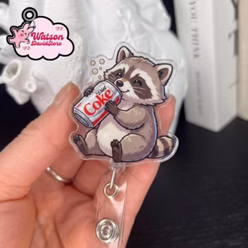 Raccoon Drinking Coke Badge Reel, Diet Drink Nurse Badge Reel, Retractable Badge Holder Nurses and Medical Staff, IV Bag Theme