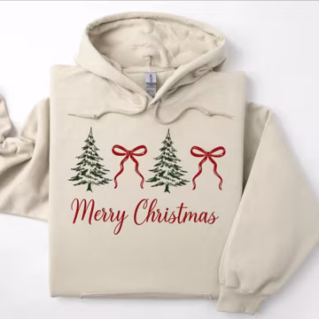 Merry Christmas Hoodie: Preppy Tree Coquette Bow Outfit