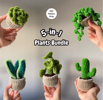 Crochet Plants Bundle Pattern 5-in-1 Amigurumi Plants Plushie (PDF Download)