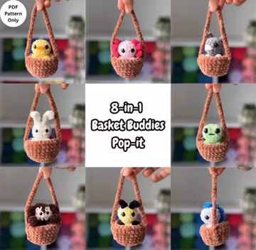 Crochet Basket Buddies Pop-it Bundle 8-in-1 NO SEW Amigurumi Swinging Plushie (PDF Download)
