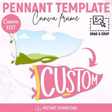Pennant Frame Canva Template, Mascot Pennant Frame, Pennant Flag Frame, School Sports, Sports Team, Editable Pennant Frame, Canva Editable