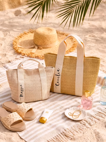 Personalized Beach Bags,Bridesmaid Gift Bag,Straw Burlap Tote,Summer/Vacation/Beach Trips