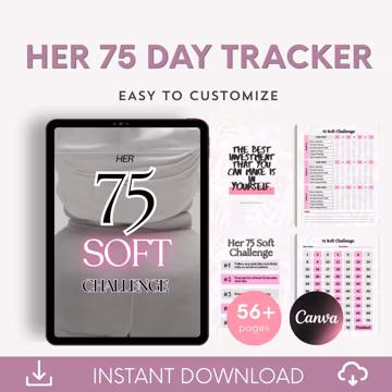 75-Day Soft Challenge Fitness Planner: Customizable Wellness Tracker (Canva Template Digital Download)