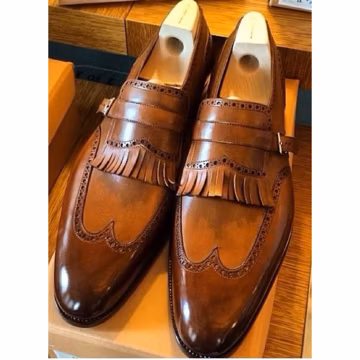 Handmade Leather Oxford Wingtip Shoes - Brown Vintage Style