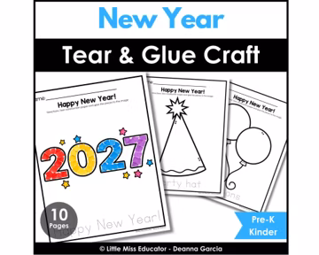 New Year's Day Tear & Glue Crafts | Preschool, Pre-K, Kinder