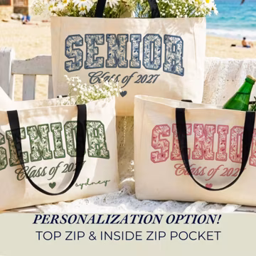Senior 2027 Tote Bag Class Of 2027 Graduation Gift Personalized Senior Year Canvas Bag With Zipper Pocket Large School Book Bag For Her