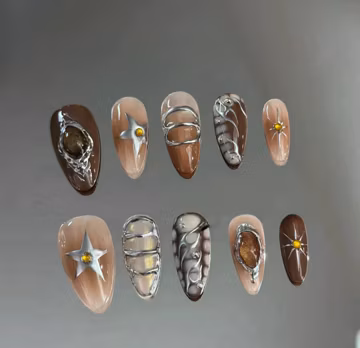 Gold Chrome Y2K Press On Nails: Hand-Painted Faux Acrylic