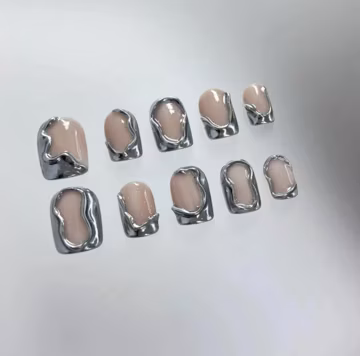 Chrome Press On Nails: 3D Silver Y2K Faux Nails