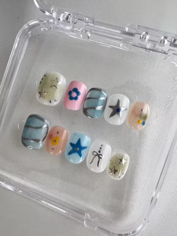 Handmade Graffiti Press On Nails: Y2K Faux Acrylic Nail Art