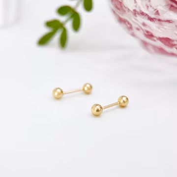14K Solid Gold Dainty Small Ball Stud Earrings, Real Solid Gold Screw Back Simple Cartilage Piercing, Minimalist Earrings, Gift for Her