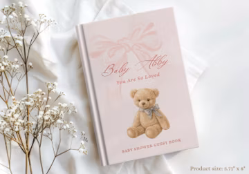 Personalized Classic Teddy Bear Baby Shower Guest Book, Classic Baby Shower Keepsake, Custom Name & Date Book, Heirloom Memory Book