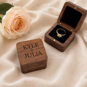 Personalized Wooden Ring Box, Engraved Engagement Holder, Custom Proposal Keepsake