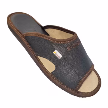 Men's summer open flip flops, brown, natural leather, Bosaco slippers, exclusive home shoes