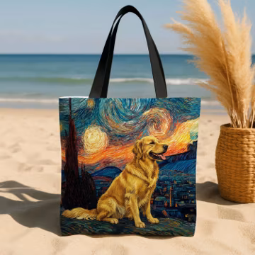 Golden Retriever Starry Night Tote Bag Art - Dog Van Gogh Handbag Gift