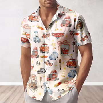 Watercolor Coquette Disney Cars Button Shirt, Lightning McQueen Mater Doc Hudson Sally Carrera Hawaiian Shirt, Cars Disney Girl Trip