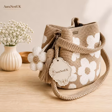 Handmade Crochet Flower Bucket Bag for Women Knit Crossbody Shoulder Purse Gift for her