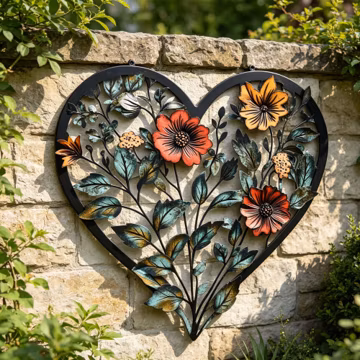 Floral Heart Metal Sign: Heart Flower Branch Wall Art, Botanical Home Decor, Wedding Gift