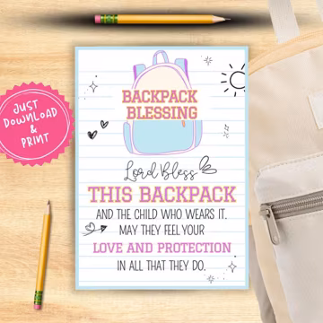 Backpack Blessings Tag | Backpack Prayer Tag | Church Printable | Religious Tags | Back to School Tag | Catholic Student Teacher