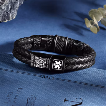 Personalized Chic PU Leather Medical ID Bracelet with QR Code,Leather Medical Alert Bracelet for Men,Awareness Bracelet,Emergency Bracelets