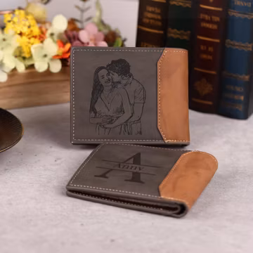 Personalized Engraved Men's Photo Wallet, Leather wallet for Him,Picture Wallet,Gifts for Husband, Boyfriend,Dad,Fathers Day Gifts Free Box
