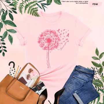 Breast Cancer Awareness Shirt, Dandelion Pink Ribbon Woman Warrior T Shirt, Cancer Fighter Gift, Breast Cancer Support Squad Shirt