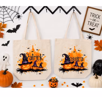 Personalized Halloween Tote Bag, Custom Trick or Treat Bag, Kids Halloween Canvas Tote, Personalized Candy Bag, Spooky Halloween Gift