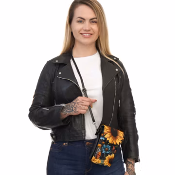 Sunflower Cell Phone Wallet Small Compact Butterfly Crossbody Durable Faux Leather Purse Stylish Floral Bag Gift For Girlfriend Gift for Her