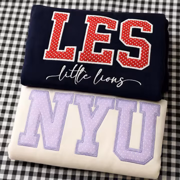 Embroidered Custom Applique Sweatshirt, Personalized College Crewneck, Varsity Letter Embroidery, Polka Dot School Spirit, Game Day Gift
