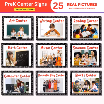 Composition Notebook PreK Center Signs: Classroom Posters, Learning Areas (PDF Download)