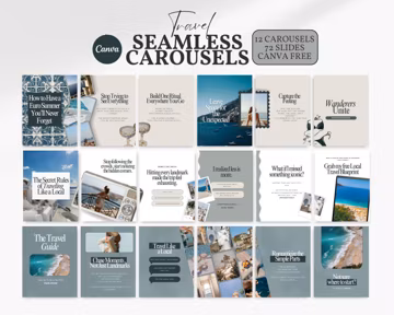 12 Travel Seamless Carousels Summer Content Social Media Instagram Canva Template Aesthetic Lifestyle Post Travel Agent Agency Blog Editable