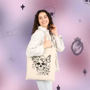 SKULLS with flowers Tote Bag | Cute Aesthetic creepy Lover Gift | Retro Halloween | Minimalist Unisex Viral tiktok