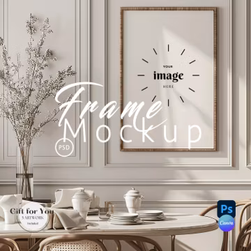 Vertical Frame Dinner Room,Shabby Chic Wood Frame Mockup Photoshop|Mockup Canva Template Wall Art |Photopea file with Smart Object|317